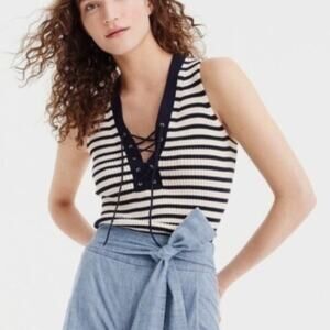 J. Crew Factory Black and White Striped Lace-Up Ribbed Tank